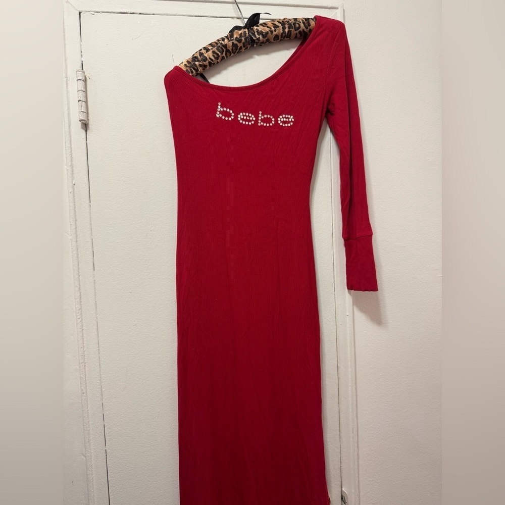 Y2K BEBE DEEP RED ONE SHOULDER MAXI DRESS (XS/S)